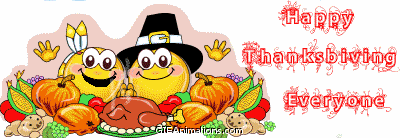 happy thanksgiving everyone smiley pilgrim smiley indian turkey pumpkin animation