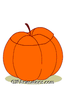 Turkey popping head out of craved pumpkin animation