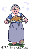 grandmother walking with cooked turkey thanksgiving animation