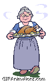 grandmother walking with cooked turkey thanksgiving animation