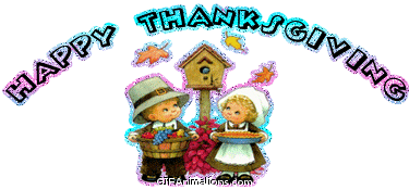 Happy thanksgiving little boy girl bird house animation
