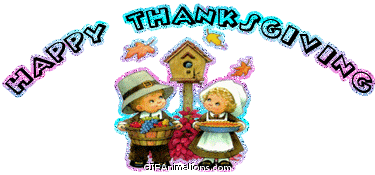 Happy thanksgiving little boy girl bird house animation