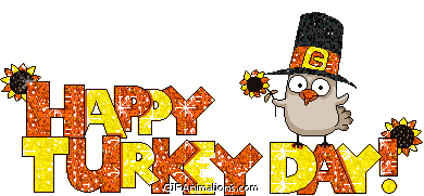 Orange yellow Happy Turkey Day sparkles flower pilgrim hat thanksgiving animation