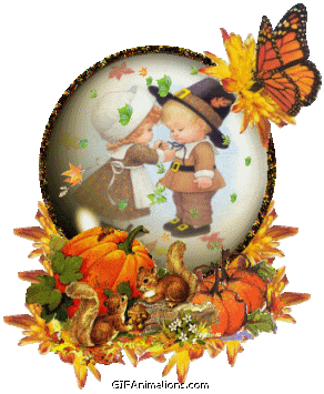 Pilgrim Boy Girl pumpkin squirrel butterfly thanksgiving animation