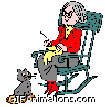 cat jumps into lap of old lady in rocker
