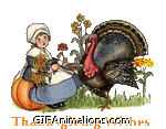 turkey pilgrim girl pumpkin thanksgiving wishes animation