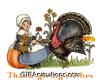 turkey pilgrim girl pumpkin thanksgiving wishes animation