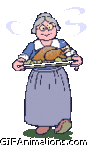 grandmother walking with cooked turkey thanksgiving animation