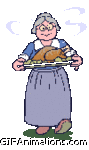 grandmother walking with cooked turkey thanksgiving animation