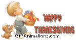 happy thanksgiving boy carrying food basket puppy animation