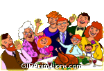 Family waving at dinner table thanksgiving animation