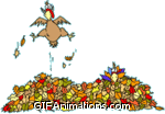 Turkey jumping in leaf pile thanksgiving animation